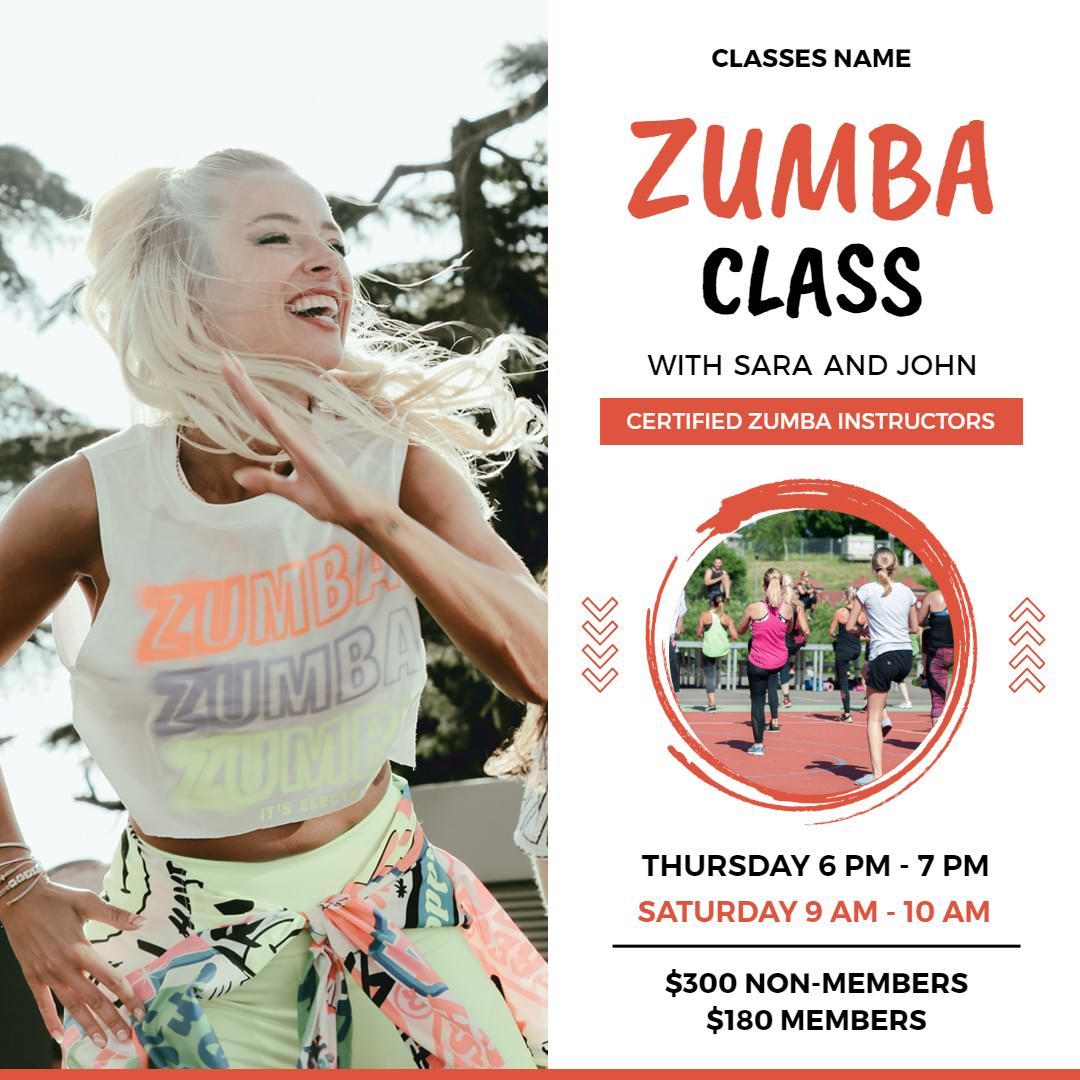 Energetic Zumba Fitness Class with Instructors and Schedule Ad Template