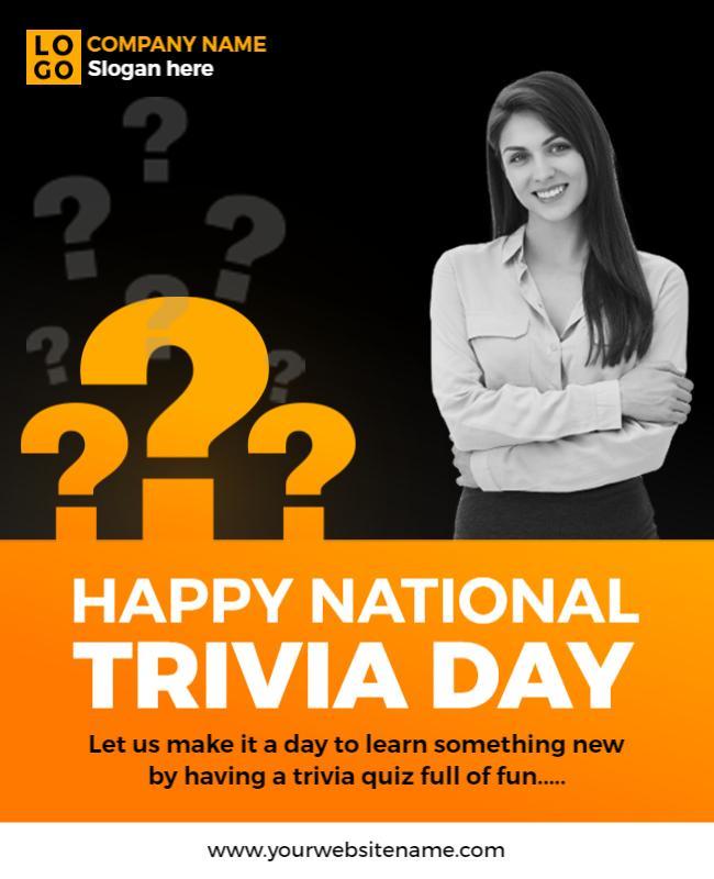 Engaging Black and Orange National Trivia Day Poster Template