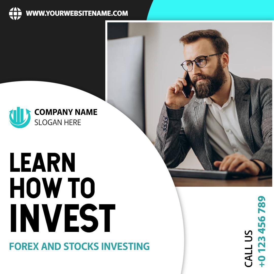 Engaging Black and Teal Forex Investment Learning Ad Template