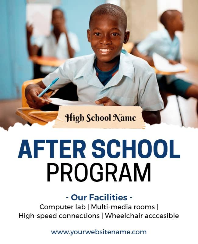 Engaging Blue After School Program Facilities Poster Template