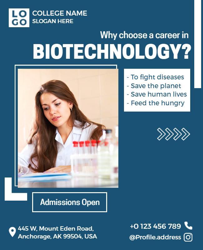 Engaging Blue Biotechnology Career Opportunity Poster Template
