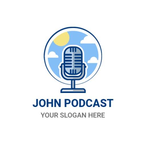Engaging Blue Microphone and Sunny Sky Podcast Logo Template