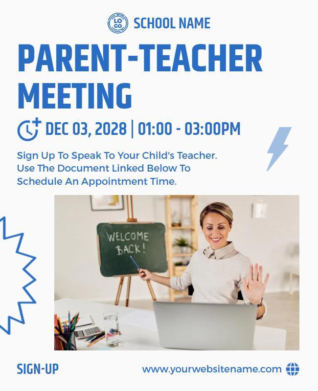 Engaging Blue Parent-Teacher Meeting Appointment Poster Template