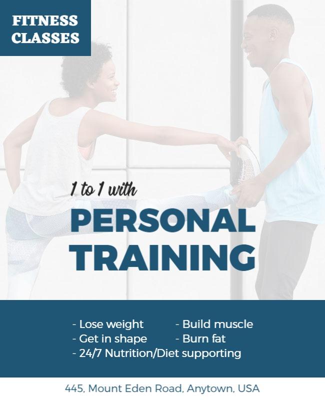 Engaging Blue Personal Training Fitness Classes Poster Template