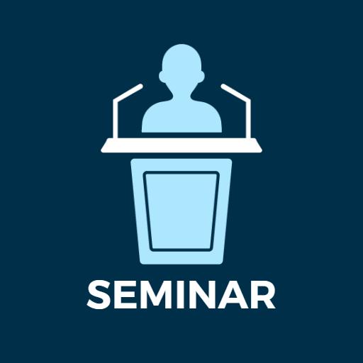 Engaging Blue Podium Design for Educational Seminar Logo Template