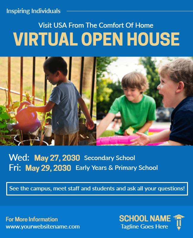 Engaging Blue Virtual Open House Education Poster Template