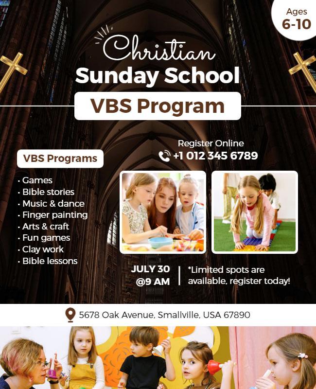 Engaging Colorful Christian Sunday School VBS Program Poster Template