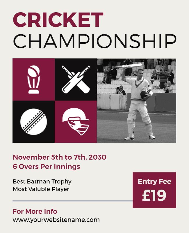Engaging Cricket Championship Tournament Announcement Poster Template