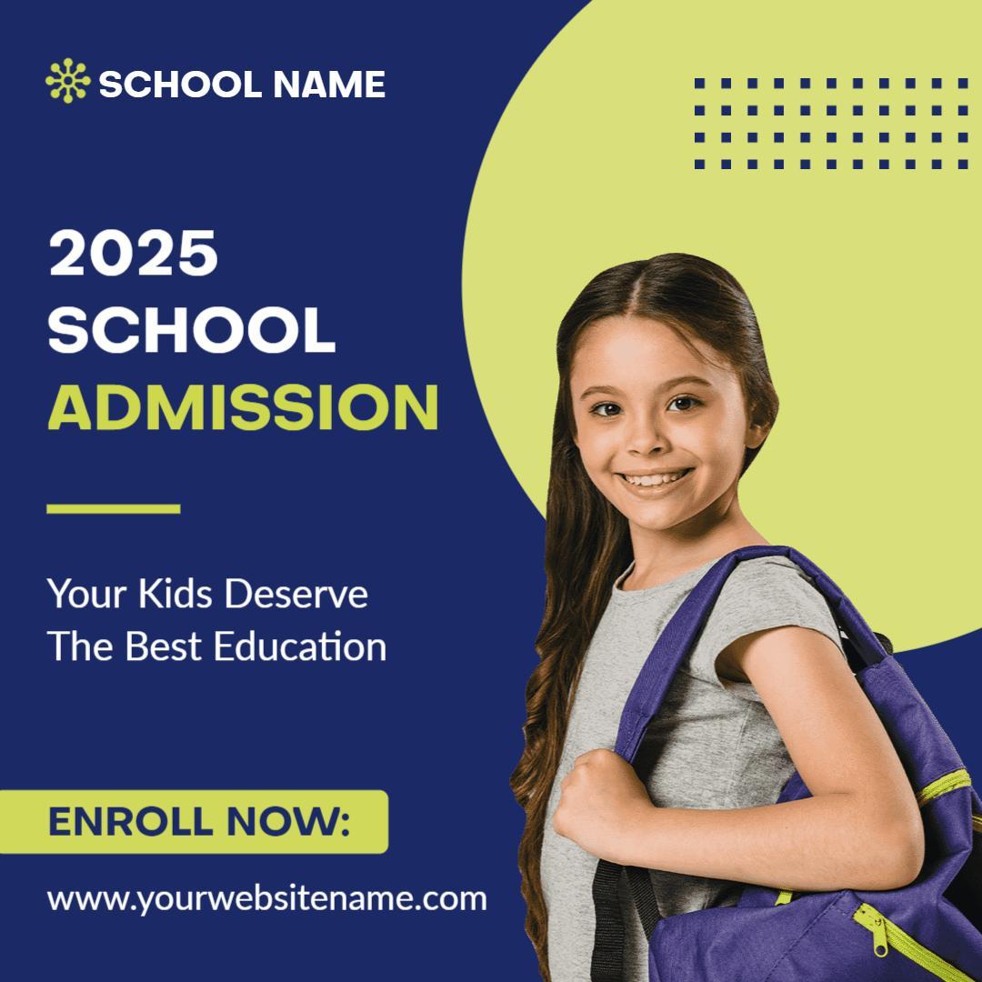 Engaging Green and Yellow 2025 School Admission Promotion Ad Template