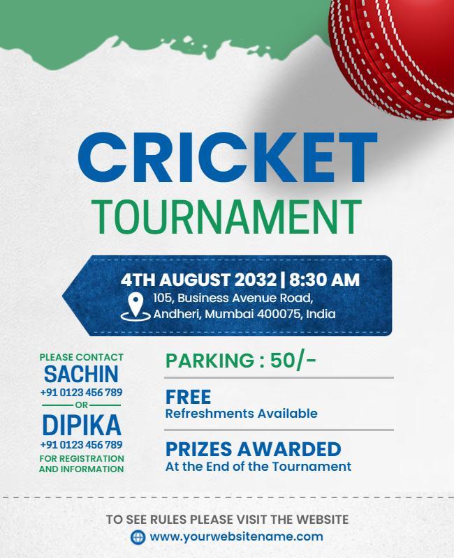 Engaging Green Cricket Tournament Event Announcement Poster Template