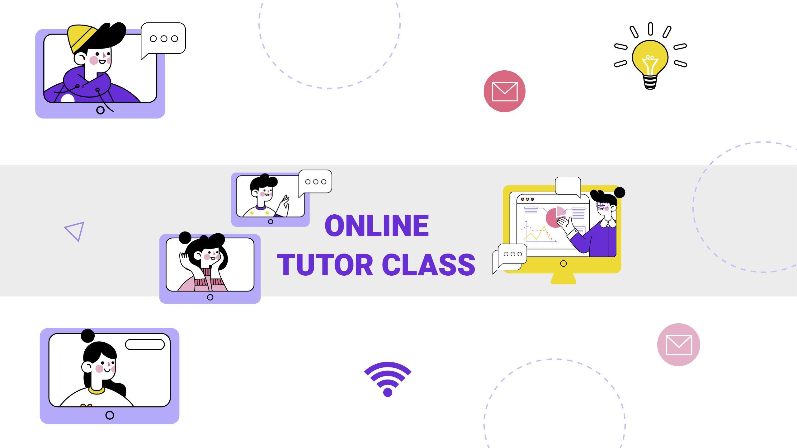 Engaging Online Tutor Class with Chat Icons YouTube Banner Template