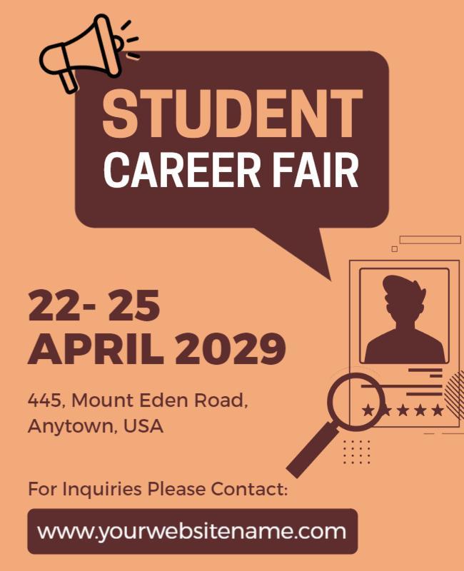 Engaging Orange Student Career Fair Flyer Template