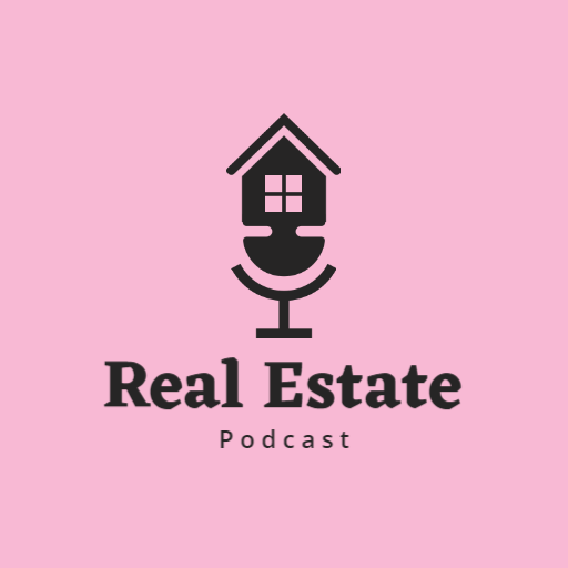 Engaging Pink Real Estate Insights in a Podcast Logo Template