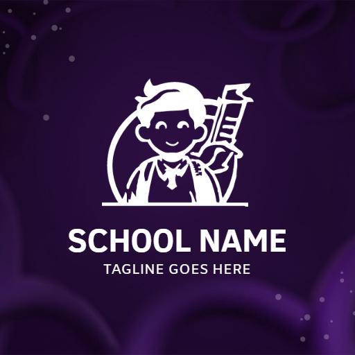 Engaging Purple Background School Logo Featuring Joyful Student Logo Template