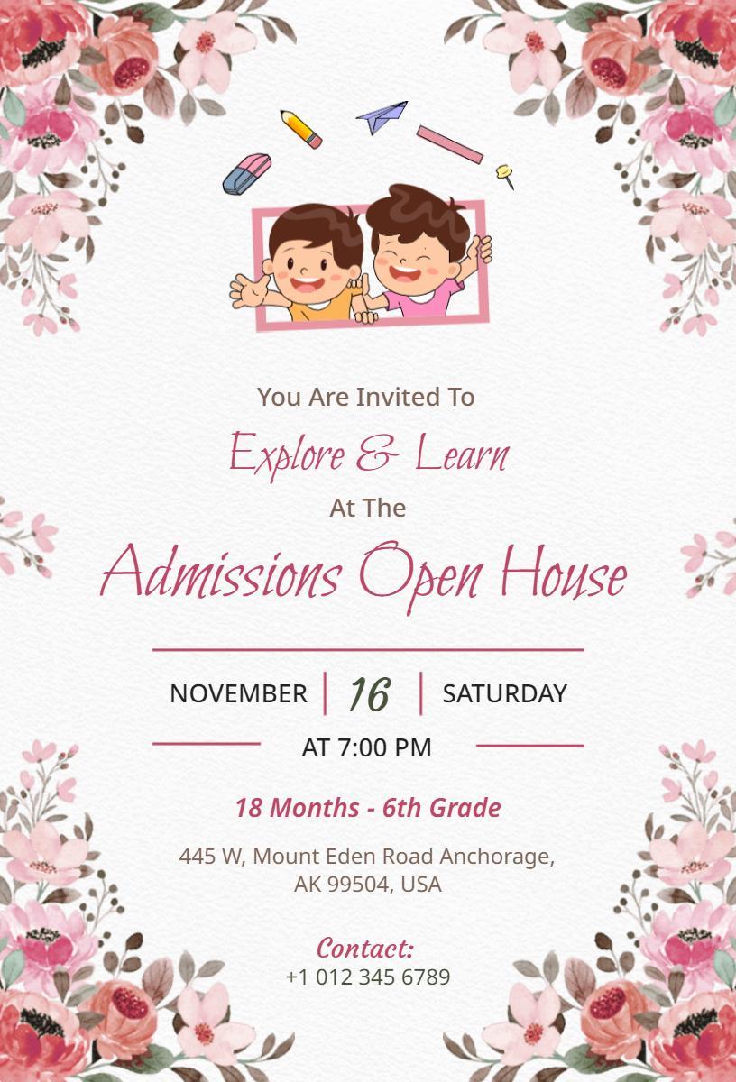Engaging School Admissions Open House Invitation Template