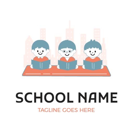 Engaging Schoolchildren Reading Together in a Colorful Setting Logo Template