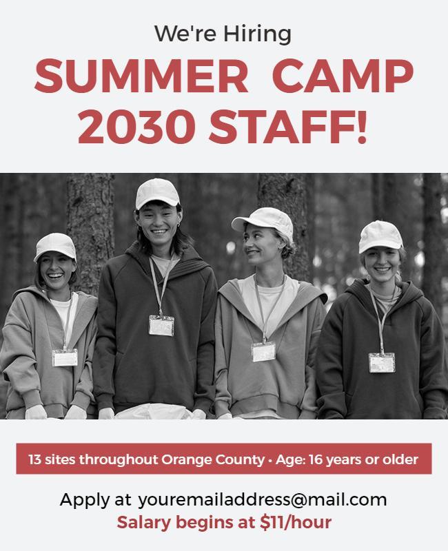 Engaging Summer Camp Staff Recruitment Announcement Poster Template