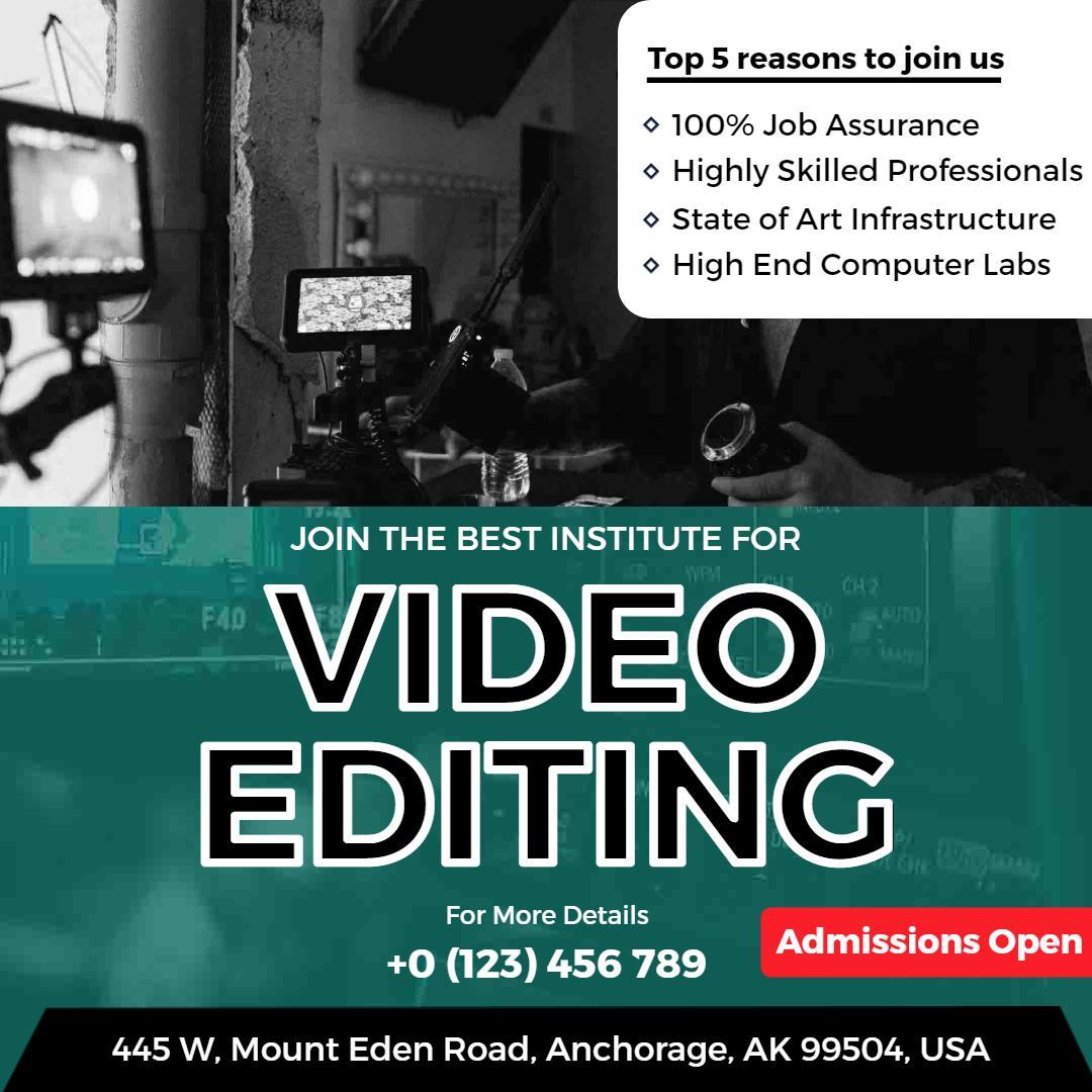 Engaging Video Editing Institute Admission Promotion Ad Template