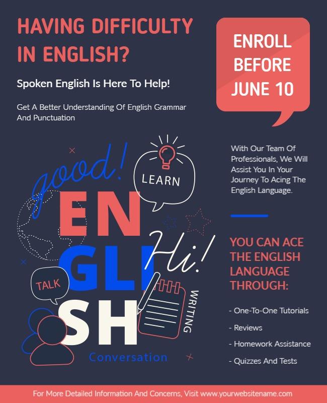 English Language Learning Course Promotion Flyer Template