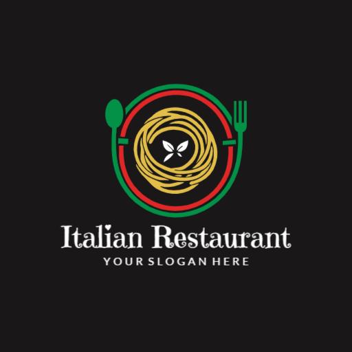 Enticing Italian Pasta Dish Surrounded by Fresh Ingredients Logo Template