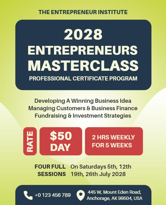 Entrepreneurs Masterclass Professional Certificate Program Flyer Template