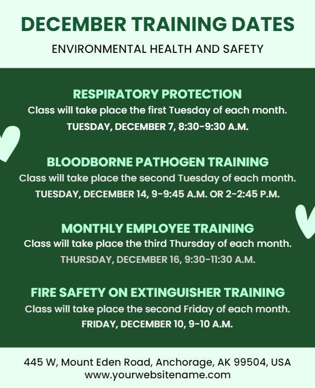 Environmental Health and Safety Training Schedule Flyer Template