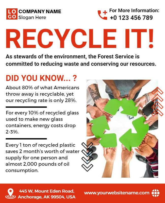 Environmental Recycling Awareness Educational Flyer Template