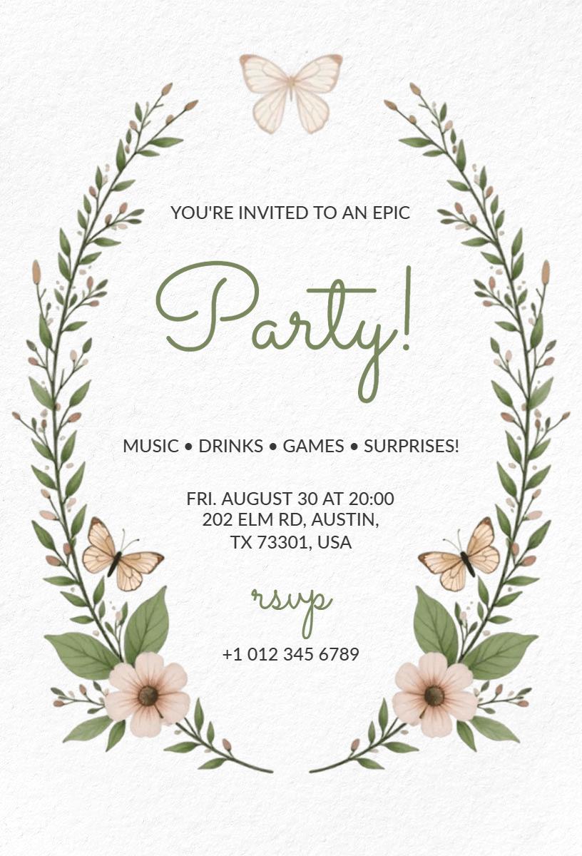 Epic Floral Butterfly Garden Party Invitation Template