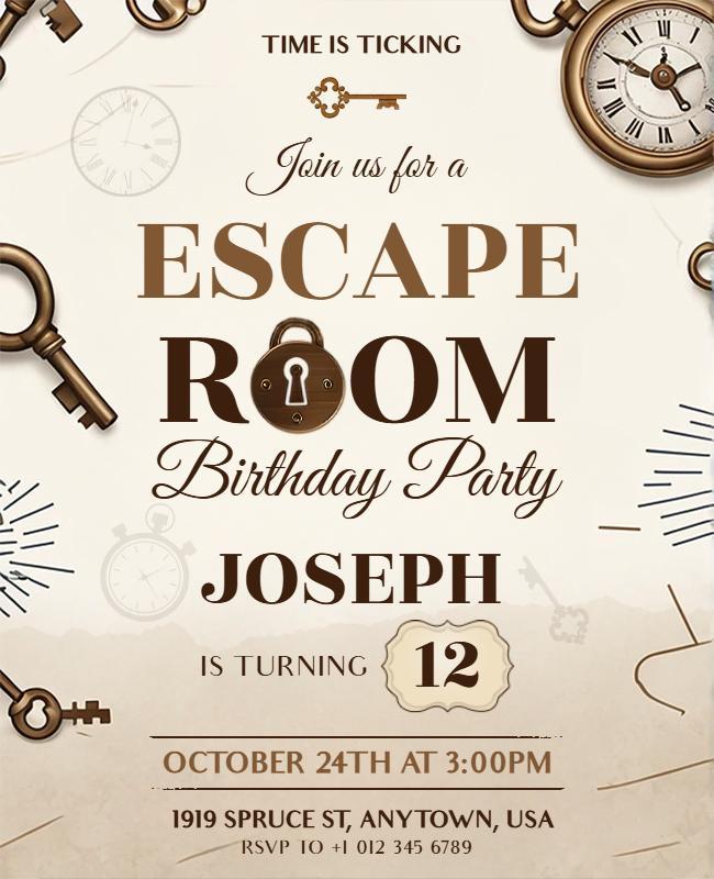 Escape Room Birthday Party Invitation Flyer Template