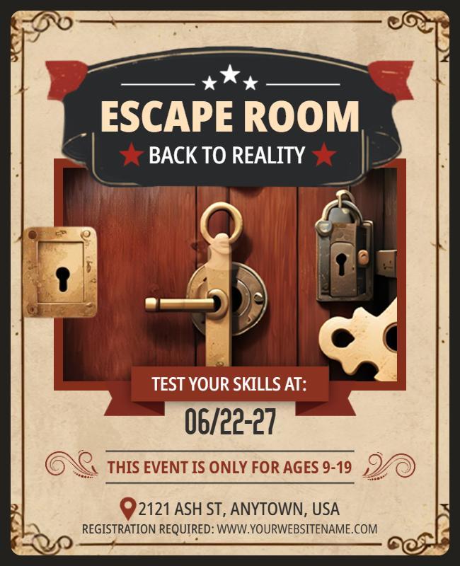 Vintage Adventure Escape Room Challenge Flyer Template