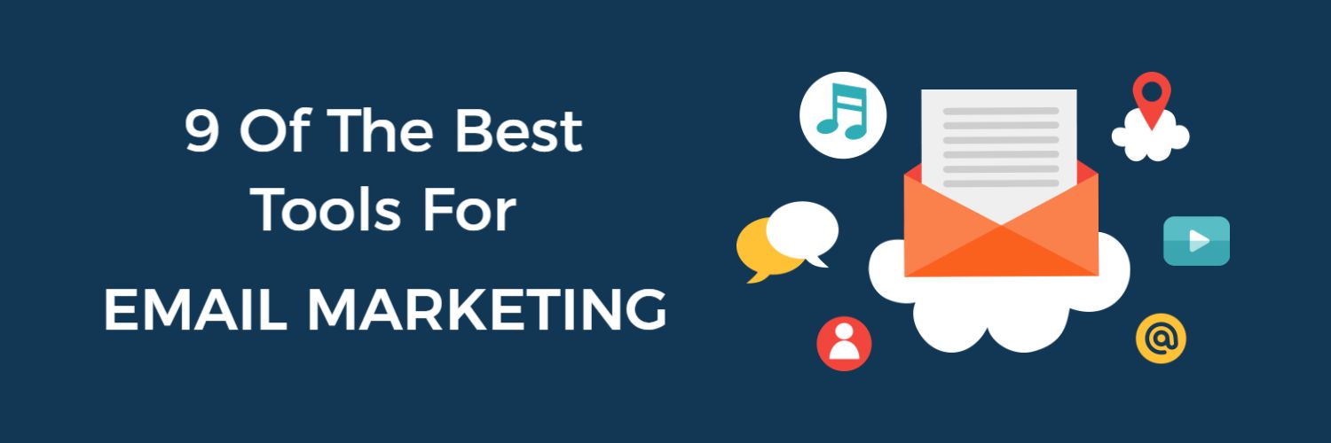 Essential Email Marketing Tools on Dark Blue Background Banner Template