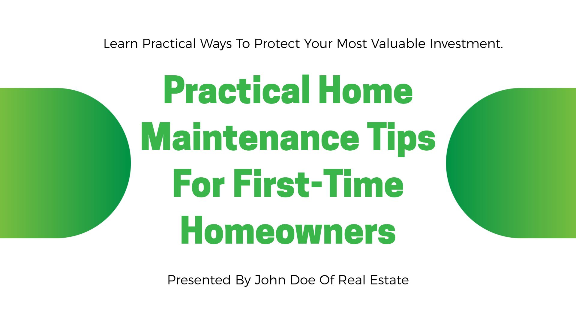 Essential Green Home Maintenance Tips First-Time Homeowners Listing Presentation Template
