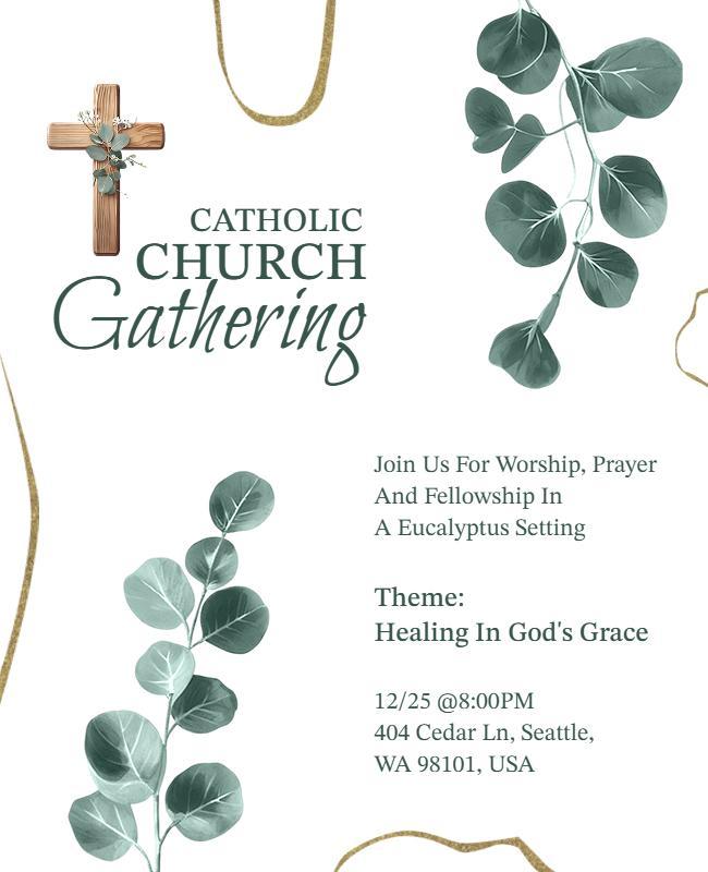 Eucalyptus-Themed Catholic Church Gathering Flyer Template