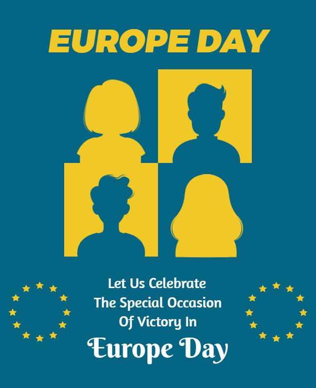 Festive Yellow and Teal Europe Day Celebration Flyer Template