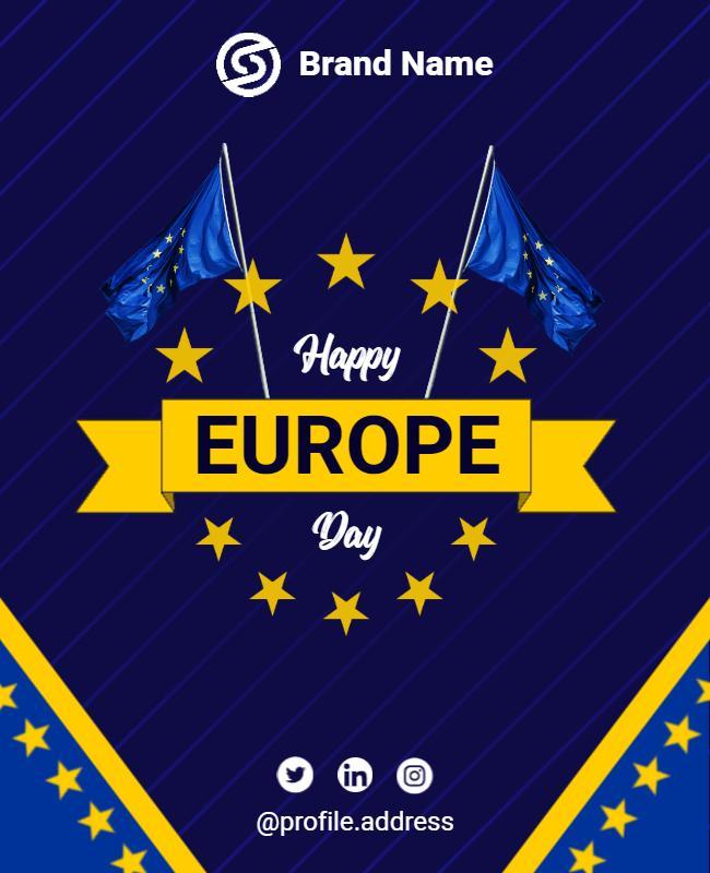 Celebratory Blue Europe Day Flag Festivity Flyer Template