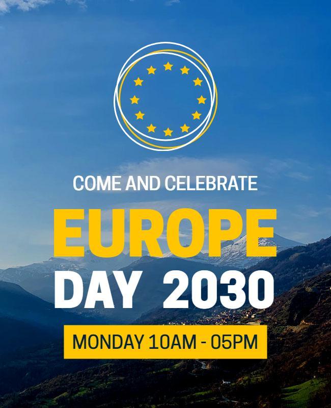 Cheerful Sunshine Europe Day Festivities Announcement Flyer Template