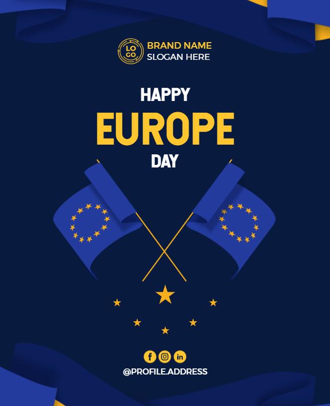 Patriotic Blue Europe Day Celebration Flyer Template