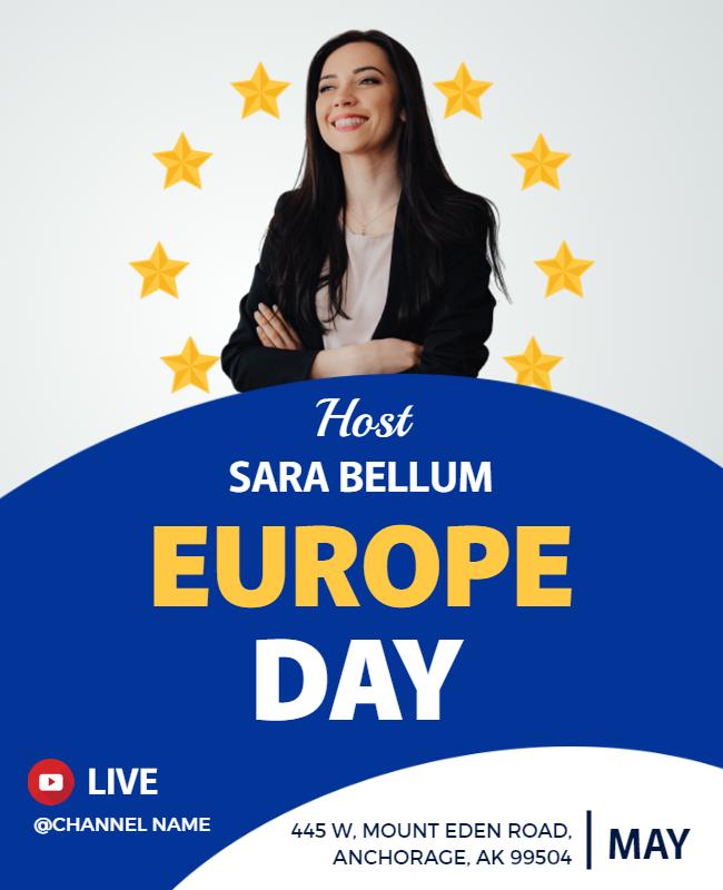 Vibrant Blue Europe Day Celebration Event Flyer Template