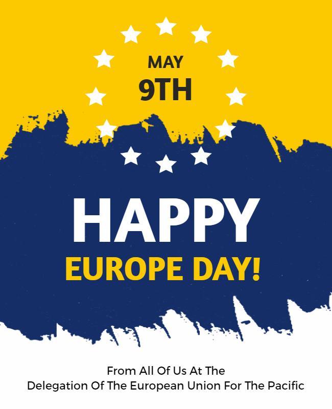 Bold Blue and Yellow Europe Day Celebration Flyer Template