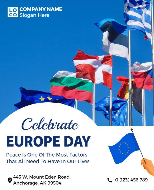 Vibrant Multinational Flags Europe Day Celebration Flyer Template