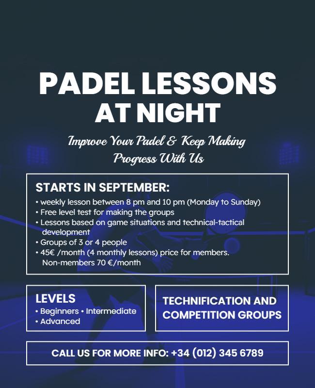 Evening Padel Lessons and Training Flyer Template