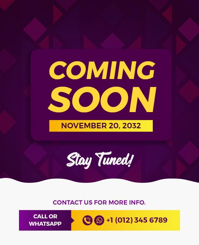 Modern Purple Geometric Coming Soon Announcement Flyer Template