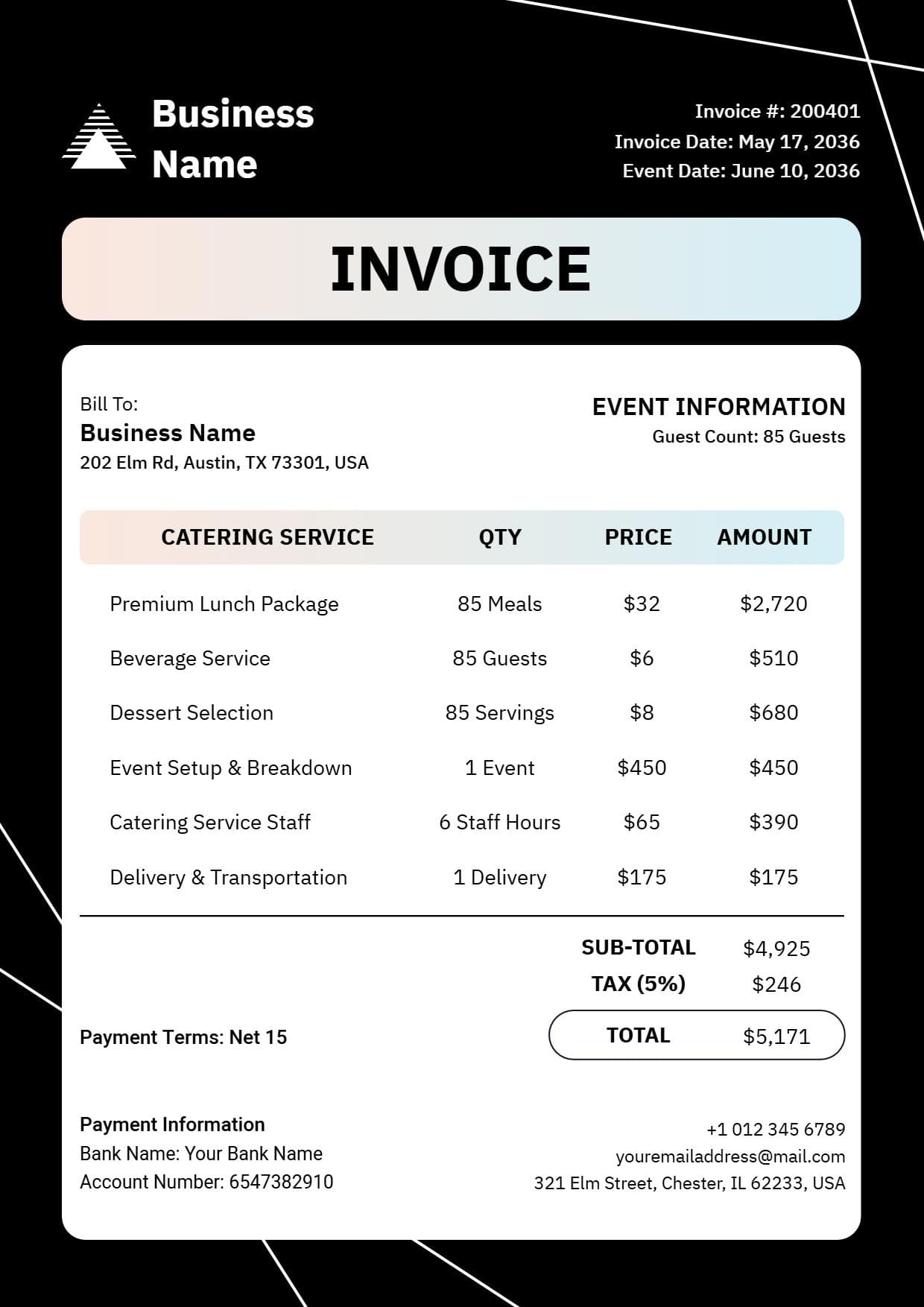 Professional Freelance Service Billing Invoice Template