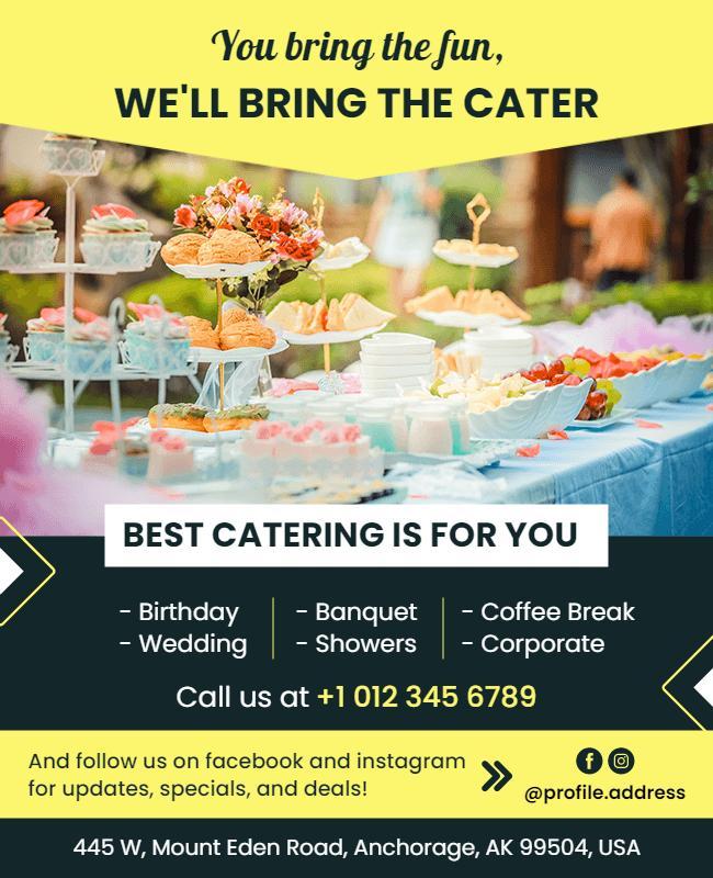 Vibrant Yellow Catering Services Celebration Flyer Template