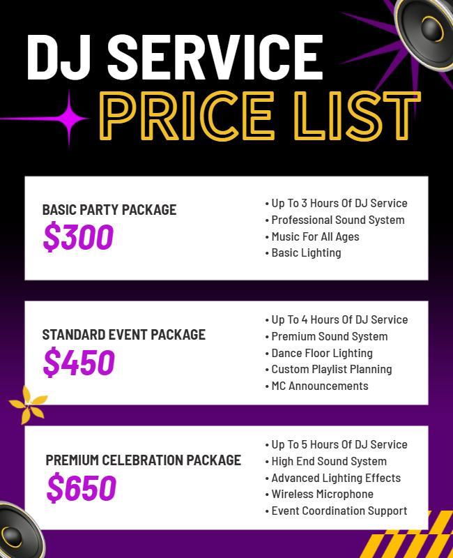 Event DJ Service Price List Flyer Template