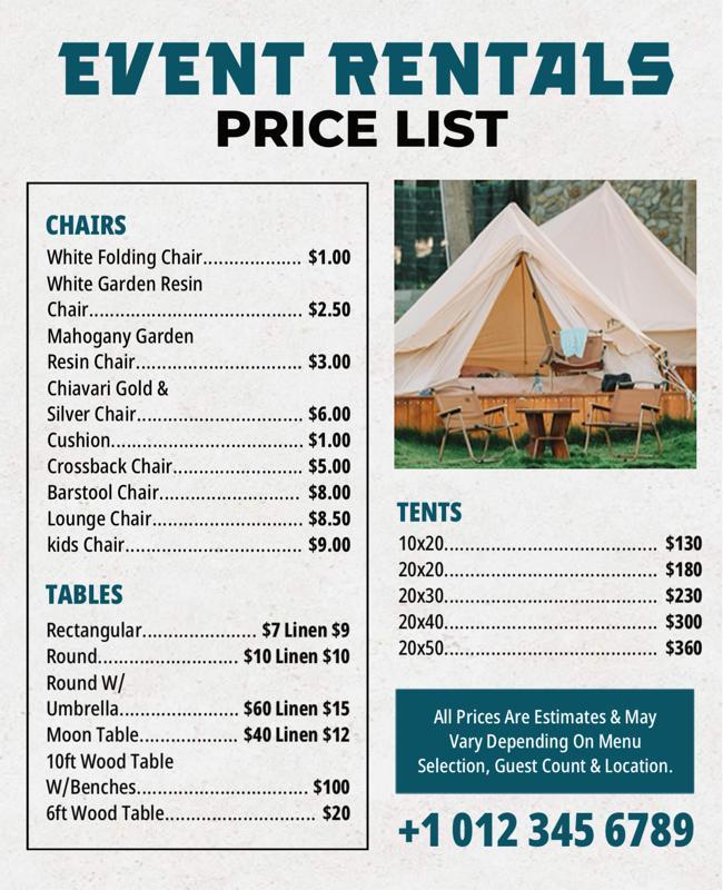 Event Rentals Price List Flyer Template