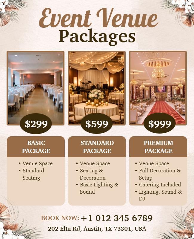 Event Venue Packages Pricing Poster Template