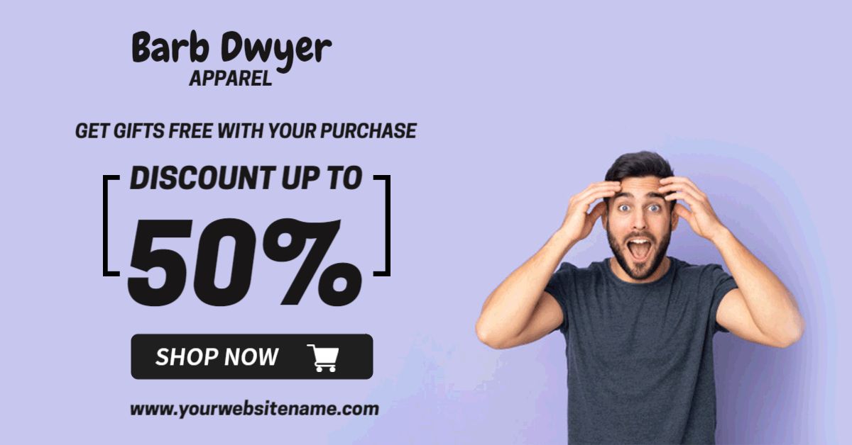 Excited Young Man on Purple Background Apparel Facebook Ad Banner Template