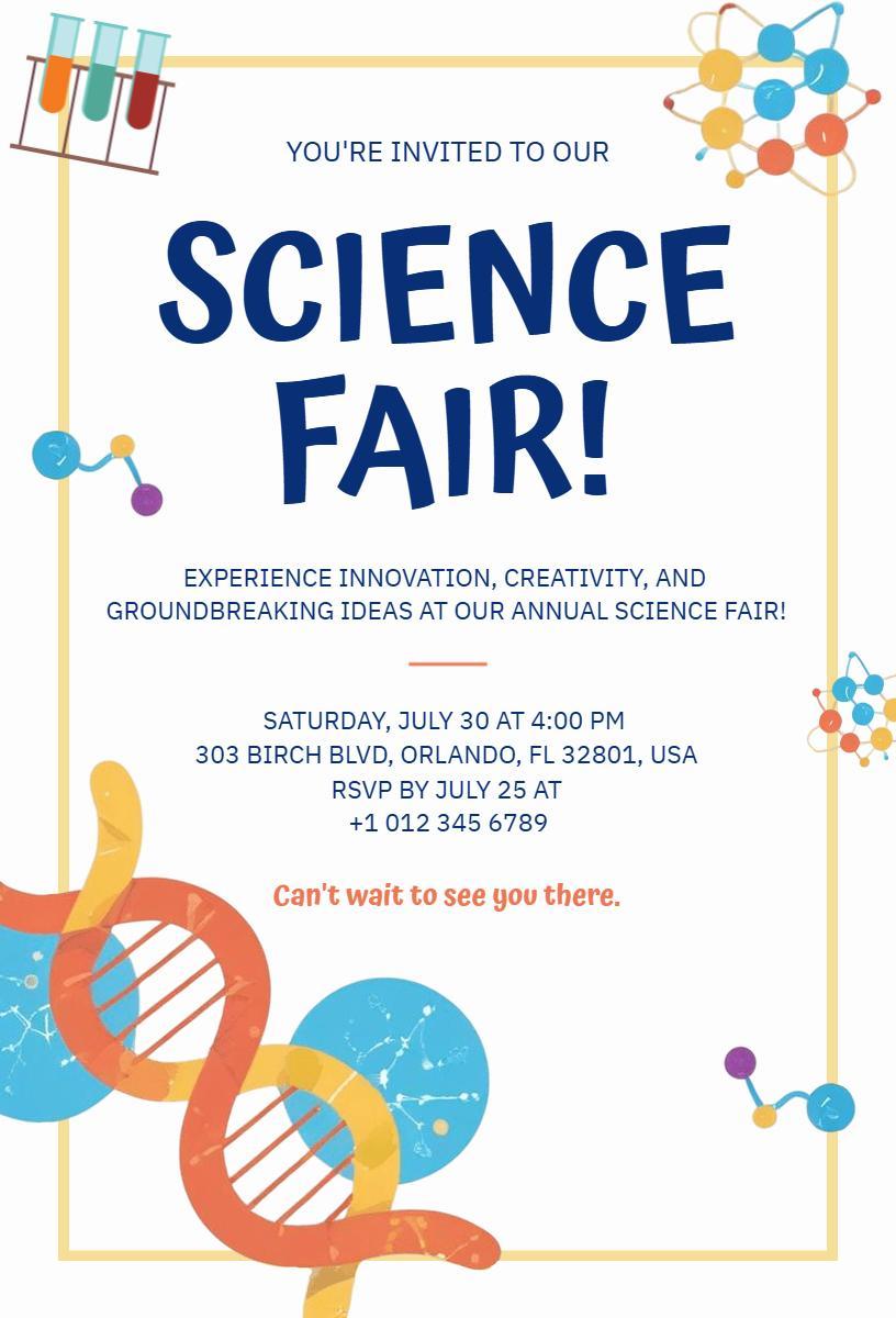 Exciting Annual Science Fair Interactive Event Invitation Template