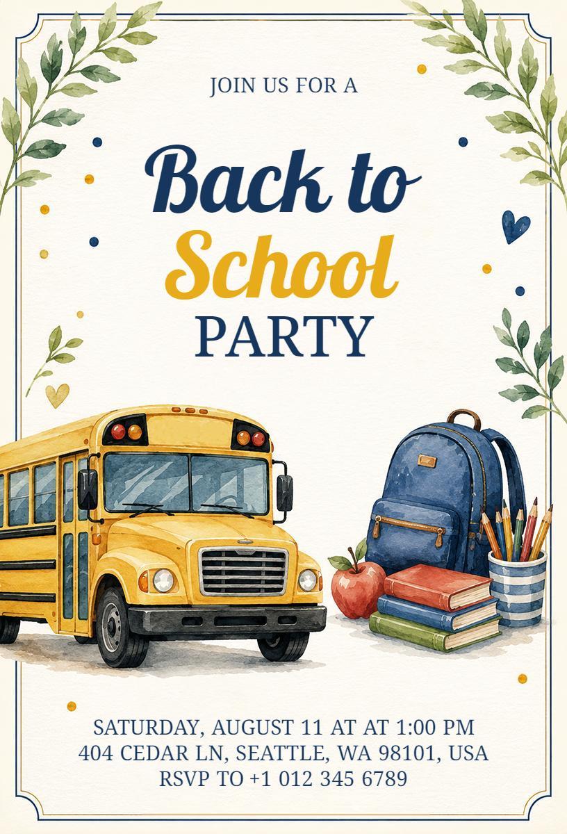 Exciting Back to School Bus Celebration Party Invitation Template